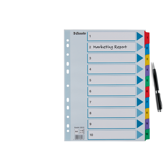Índice Esselte, De Cartón Con Pestañas Reforzadas Con Mylar, A4 Multicolor 1-10 A4