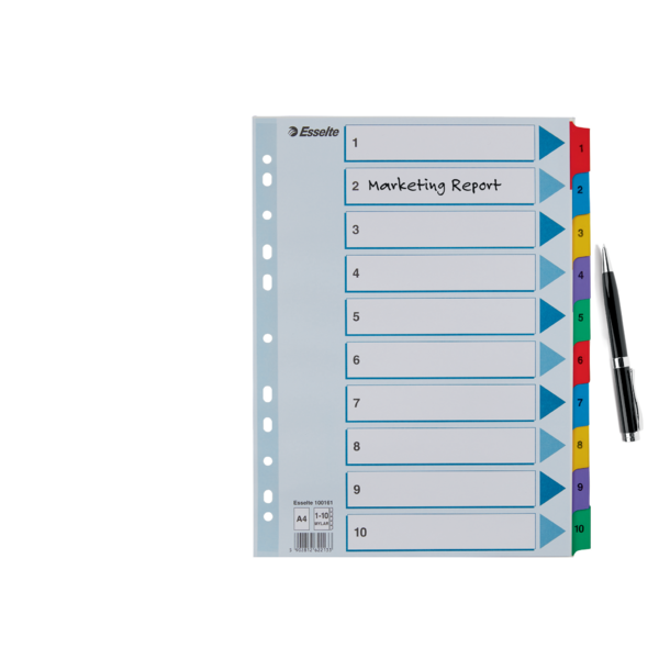 Índice Esselte, De Cartón Con Pestañas Reforzadas Con Mylar, A4 Multicolor 1-10 A4
