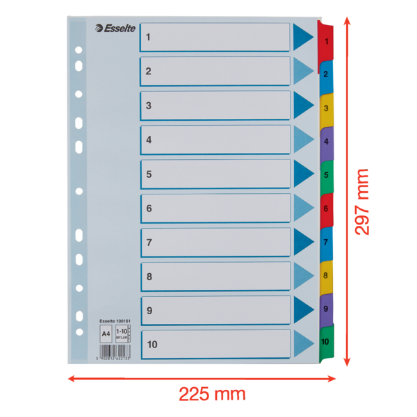 Índice Esselte, De Cartón Con Pestañas Reforzadas Con Mylar, A4 Multicolor 1-10 A4