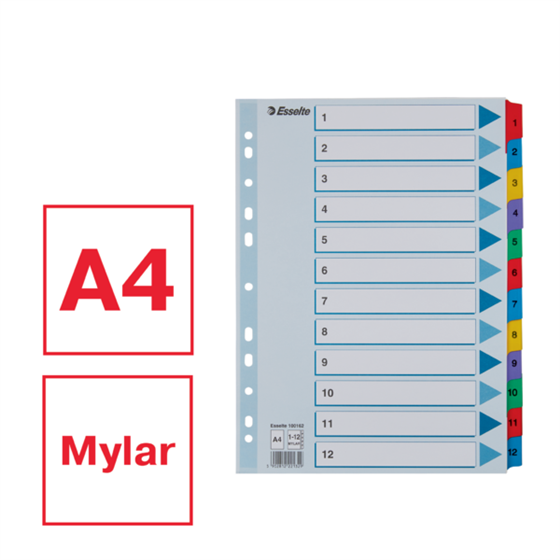 Índices Numéricos De Cartón Mylar Multicolor 1-12 A4