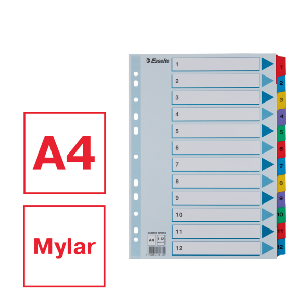 Índices Numéricos De Cartón Mylar Multicolor 1-12 A4