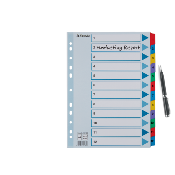 Índices Numéricos De Cartón Mylar Multicolor 1-12 A4