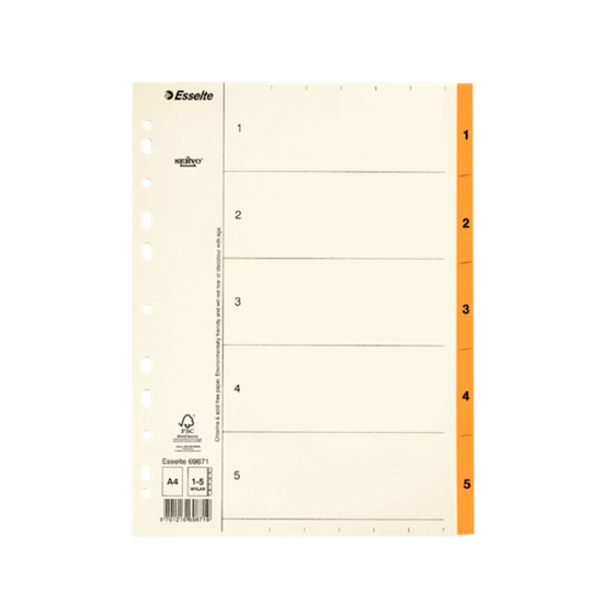 Índices Numéricos De Papel Mylar Naranja 1-5 A4