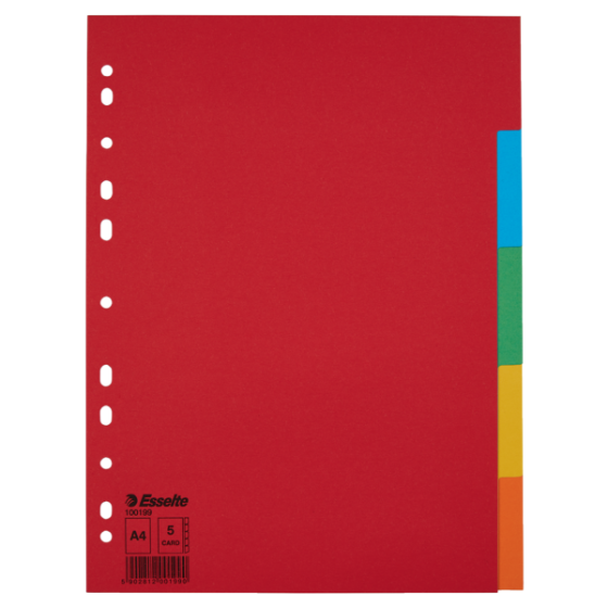 Separadores Cartón Multicolor 5 Pestañas En Blanco A4