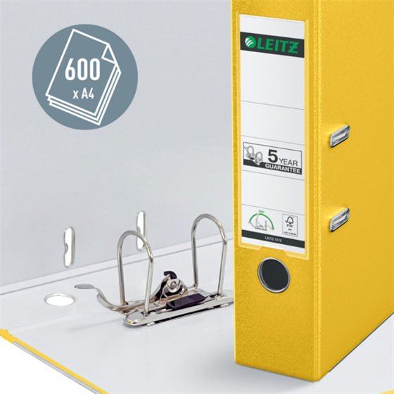 Archivador De Palanca Leitz 180° De Plástico, 90% Cartón Reciclado, 30% Plástico Reciclado Preconsumo Amarillo A4 Lomo: 80 Mm.