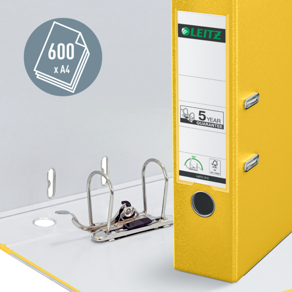 Archivador De Palanca Leitz 180° De Plástico, 90% Cartón Reciclado, 30% Plástico Reciclado Preconsumo Amarillo A4 Lomo: 80 Mm.