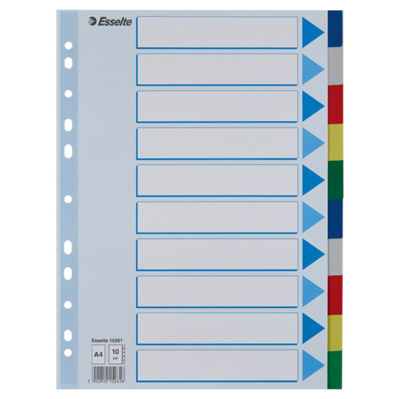 Separadores De Plástico Multicolor 10 Pestañas En Blanco A4