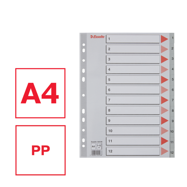 Índices Numéricos De Plástico Gris 1-12 A4