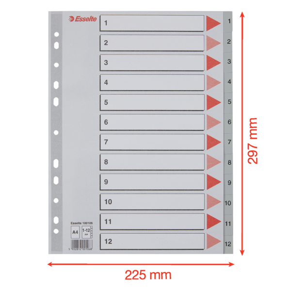 Índices Numéricos De Plástico Gris 1-12 A4