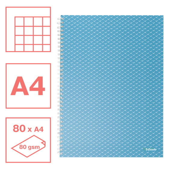 Cuaderno A4 cuadriculado, encuadernado wiro Esselte Colour'Breeze Azul 80 H. 80 g.