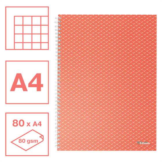 Cuaderno A4 cuadriculado, encuadernado wiro Esselte Colour'Breeze coral 80 H. 80 g.