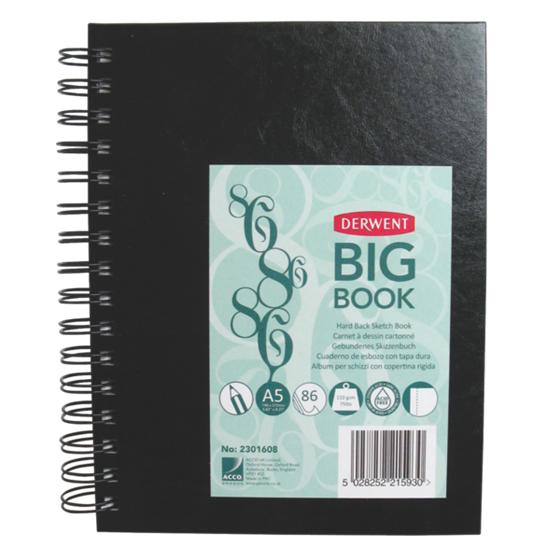 Bloc de espiral Big Book de Derwent A5 Negro 86 h. 110 g. Tapa PP