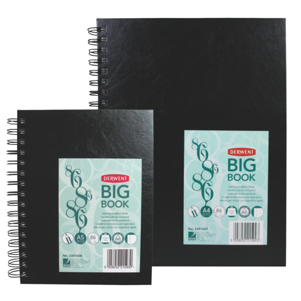Bloc de espiral Big Book de Derwent A5 Negro 86 h. 110 g. Tapa PP
