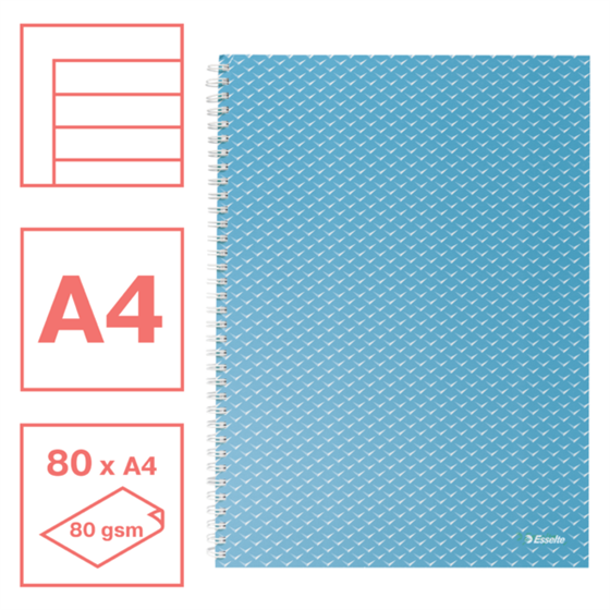 Cuaderno A4 con pauta rayada, encuadernado wiro Esselte Colour'Breeze Azul 80 H. .