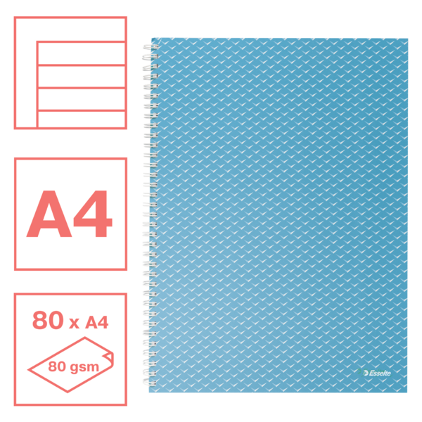Cuaderno A4 con pauta rayada, encuadernado wiro Esselte Colour'Breeze Azul 80 H. .