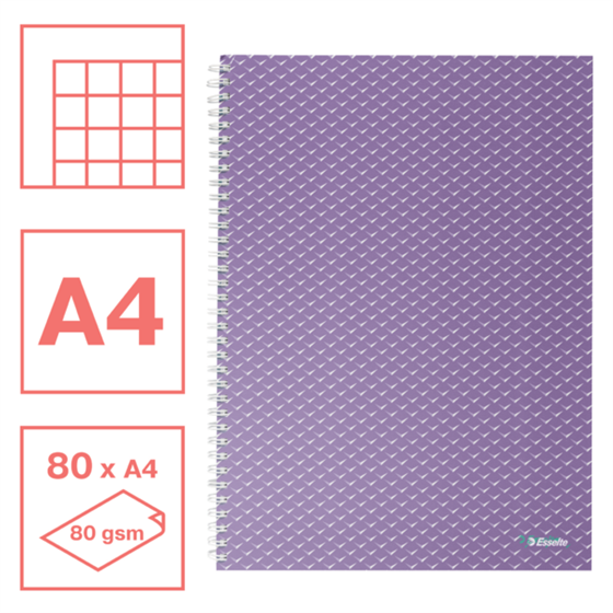 Cuaderno A4 cuadriculado, encuadernado wiro Esselte Colour'Breeze lavanda 80 H. 80 g.
