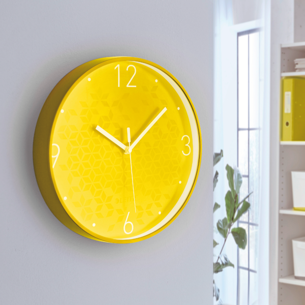 Reloj de pared silencioso Leitz WOW Amarillo 29 x 4,3 x 29 cm.