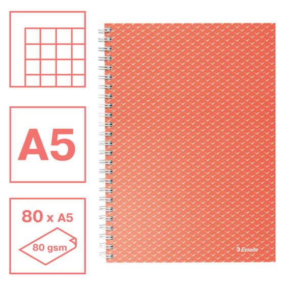 Cuaderno A5 cuadriculado, encuadernado wiro Esselte Colour'Breeze coral 80 H. .