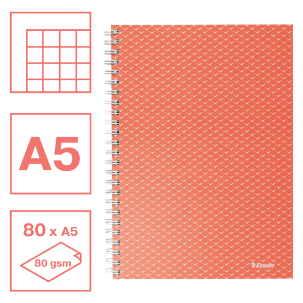 Cuaderno A5 cuadriculado, encuadernado wiro Esselte Colour'Breeze coral 80 H. .