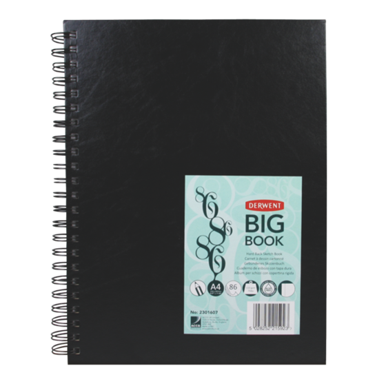 Bloc de espiral Big Book de Derwent A4 Negro 86 h. 110 g. Tapa PP