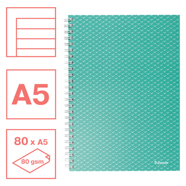 Cuaderno A5 con pauta rayada, encuadernado wiro Esselte Colour'Breeze Verde 80 H. 80 g.