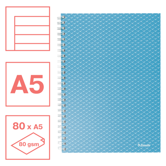 Cuaderno A5 con pauta rayada, encuadernado wiro Esselte Colour'Breeze Azul 80 H. 80 g.
