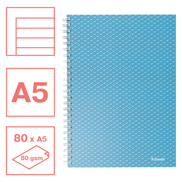 Cuaderno A5 con pauta rayada, encuadernado wiro Esselte Colour'Breeze Azul 80 H. 80 g.