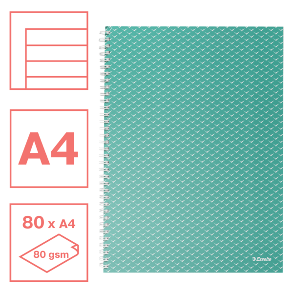 Cuaderno A4 con pauta rayada, encuadernado wiro Esselte Colour'Breeze Verde 80 H. .