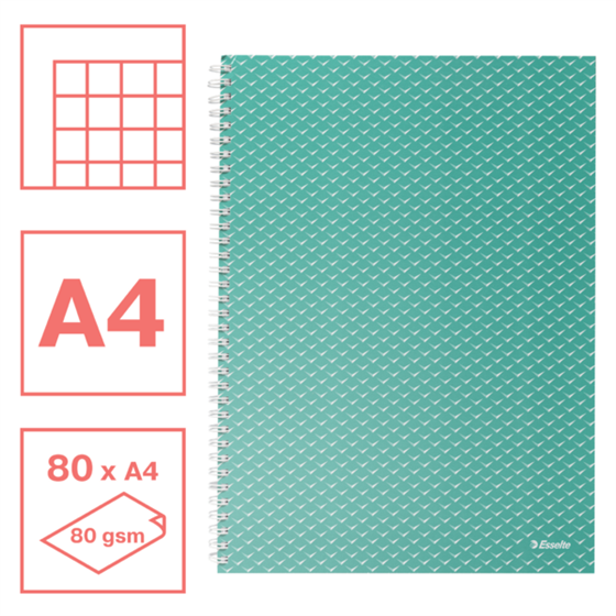 Cuaderno A4 cuadriculado, encuadernado wiro Esselte Colour'Breeze Verde 80 H. 80 g.