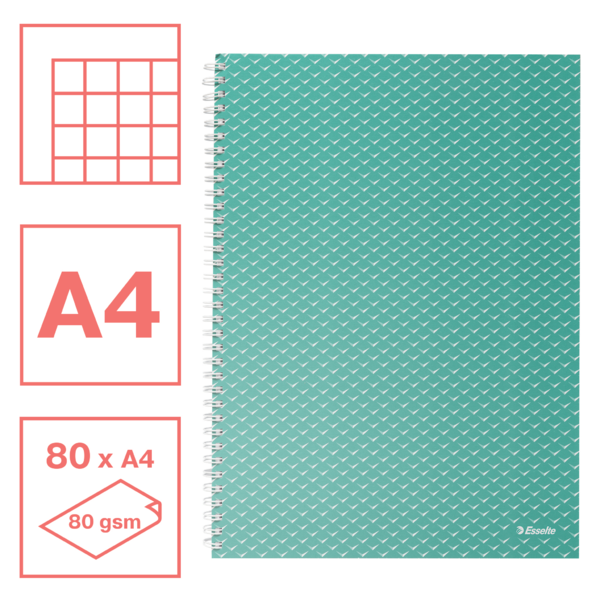 Cuaderno A4 cuadriculado, encuadernado wiro Esselte Colour'Breeze Verde 80 H. 80 g.