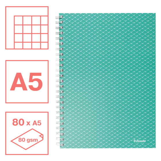 Cuaderno A5 cuadriculado, encuadernado wiro Esselte Colour'Breeze Verde 80 H. .