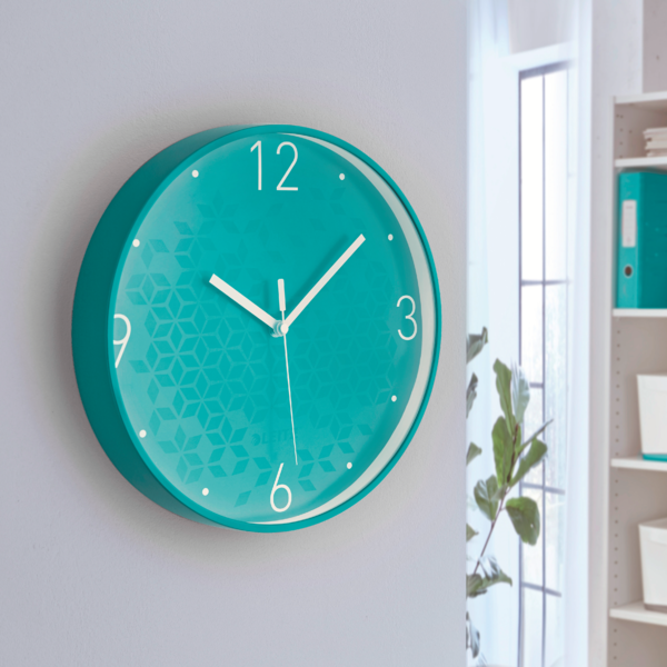 Reloj de pared silencioso Leitz WOW Turquesa 29 x 4,3 x 29 cm.
