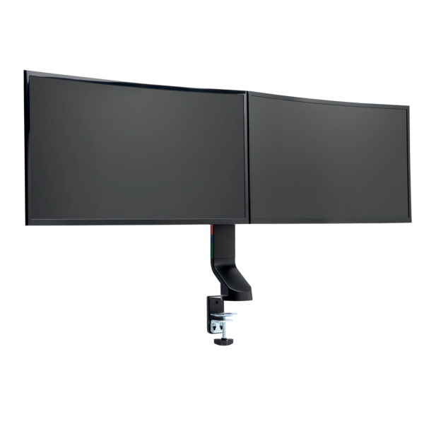 Brazo SmartFit® de ahorro de espacio para dos monitores Plata