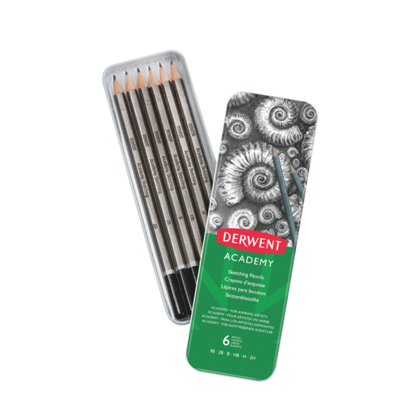Caja Metálica Con 6 Lápices Para Bocetos Derwent Academy