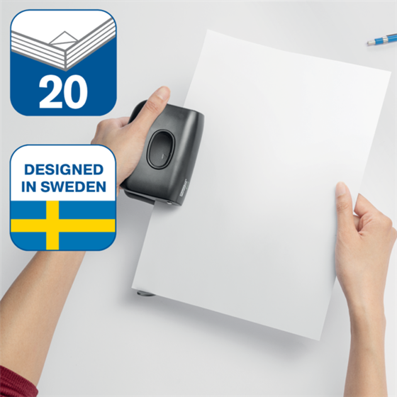 Taladro De Oficina Rapid Eco Negro 2 Mm/20 Hojas (Papel De 80 G/M²)