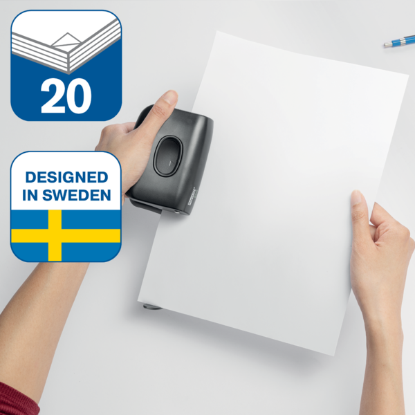 Taladro De Oficina Rapid Eco Negro 2 Mm/20 Hojas (Papel De 80 G/M²)