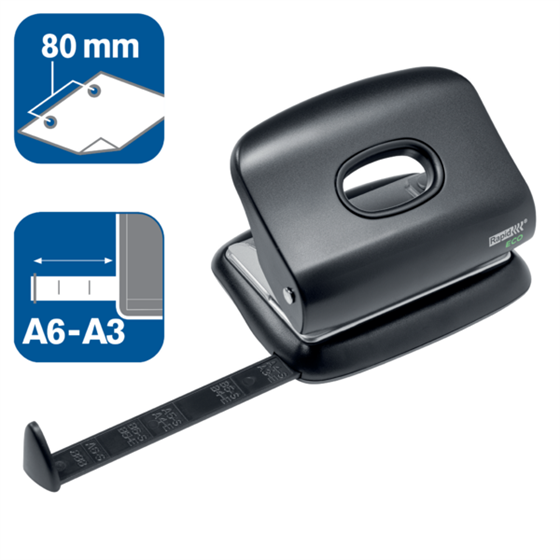 Taladro De Oficina Rapid Eco Negro 2 Mm/20 Hojas (Papel De 80 G/M²)