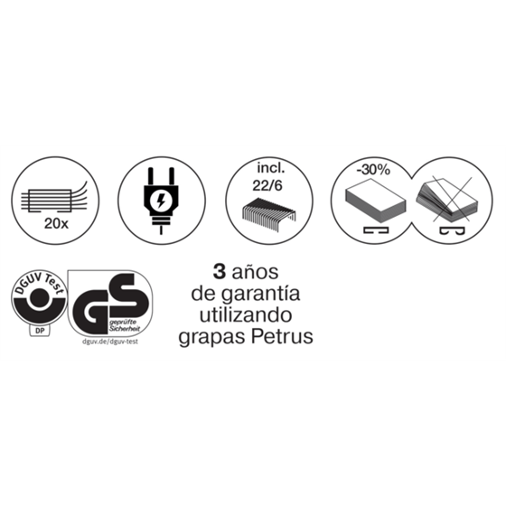 Grapadora Eléctrica De Grapado Plano E-120 Contactless De Petrus Negro