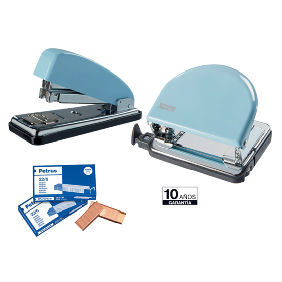Grapadora Metálica De Oficina Mod. 226 De Petrus Edición Retro Fondant Blue