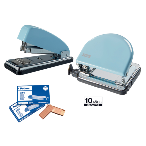 Grapadora Metálica De Oficina Mod. 226 De Petrus Edición Retro Fondant Blue