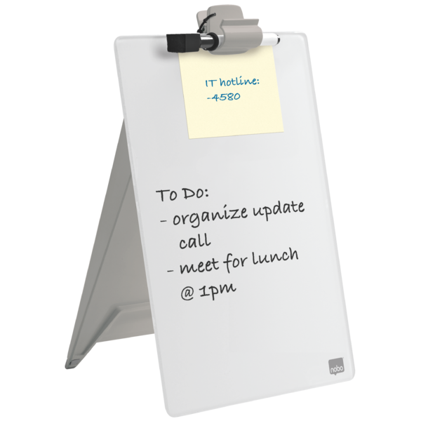 Atril De Sobremesa De Pizarra De Cristal Con Superficie De Borrado En Seco Nobo De 216X297 Mm Blanco Brillante