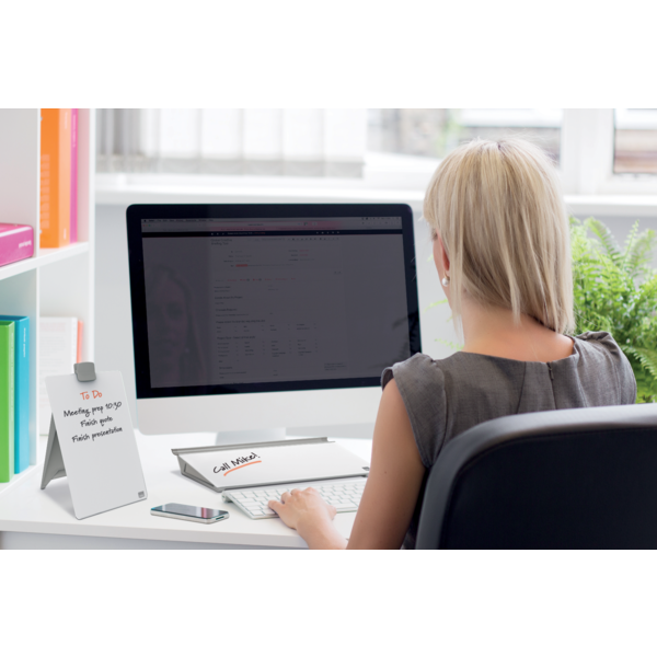 Atril De Sobremesa De Pizarra De Cristal Con Superficie De Borrado En Seco Nobo De 216X297 Mm Blanco Brillante