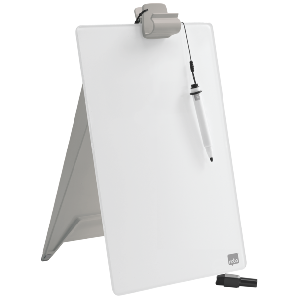 Atril De Sobremesa De Pizarra De Cristal Con Superficie De Borrado En Seco Nobo De 216X297 Mm Blanco Brillante