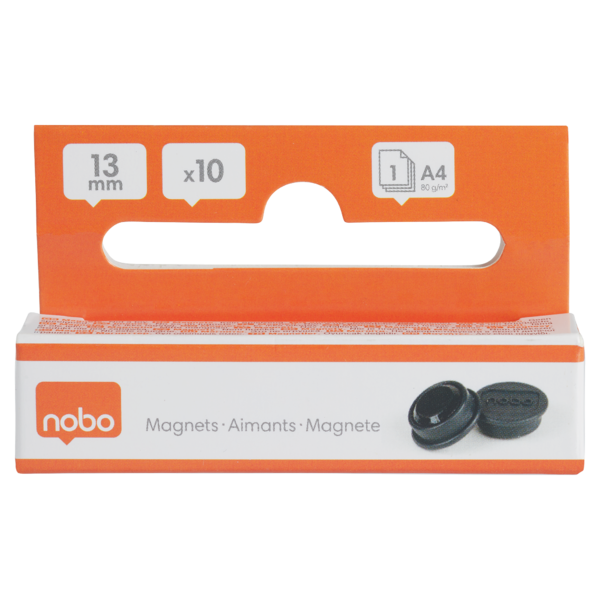 Imanes Magnéticos Para Pizarra Nobo, Paquete De 10 Imanes De Colores De 13 Mm Negro