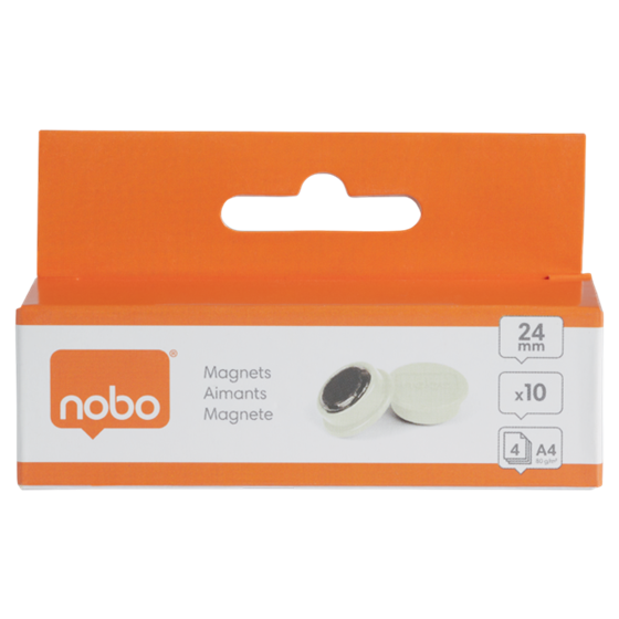 Imanes Magnéticos Para Pizarra Nobo, Paquete De 10 Imanes De Colores De 24 Mm Blanco