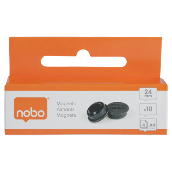 Imanes Magnéticos Para Pizarra Nobo, Paquete De 10 Imanes De Colores De 24 Mm Negro