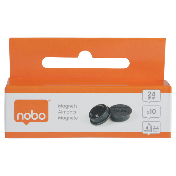 Imanes Magnéticos Para Pizarra Nobo, Paquete De 10 Imanes De Colores De 24 Mm Negro