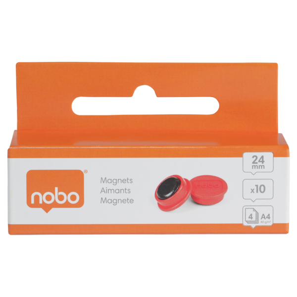 Imanes Magnéticos Para Pizarra Nobo, Paquete De 10 Imanes De Colores De 24 Mm Rojo