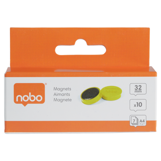 Imanes Magnéticos Para Pizarra Nobo, Paquete De 10 Imanes De Colores De 32Mm Amarillo