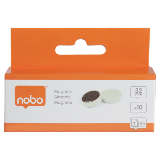 Imanes Magnéticos Para Pizarra Nobo, Paquete De 10 Imanes De Colores De 32Mm Blanco